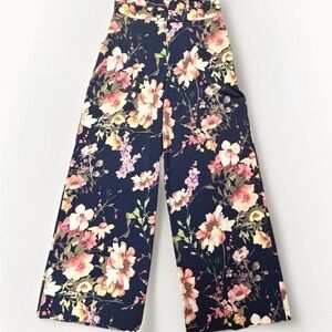 Floral Navy Wide-Leg Women's Pants